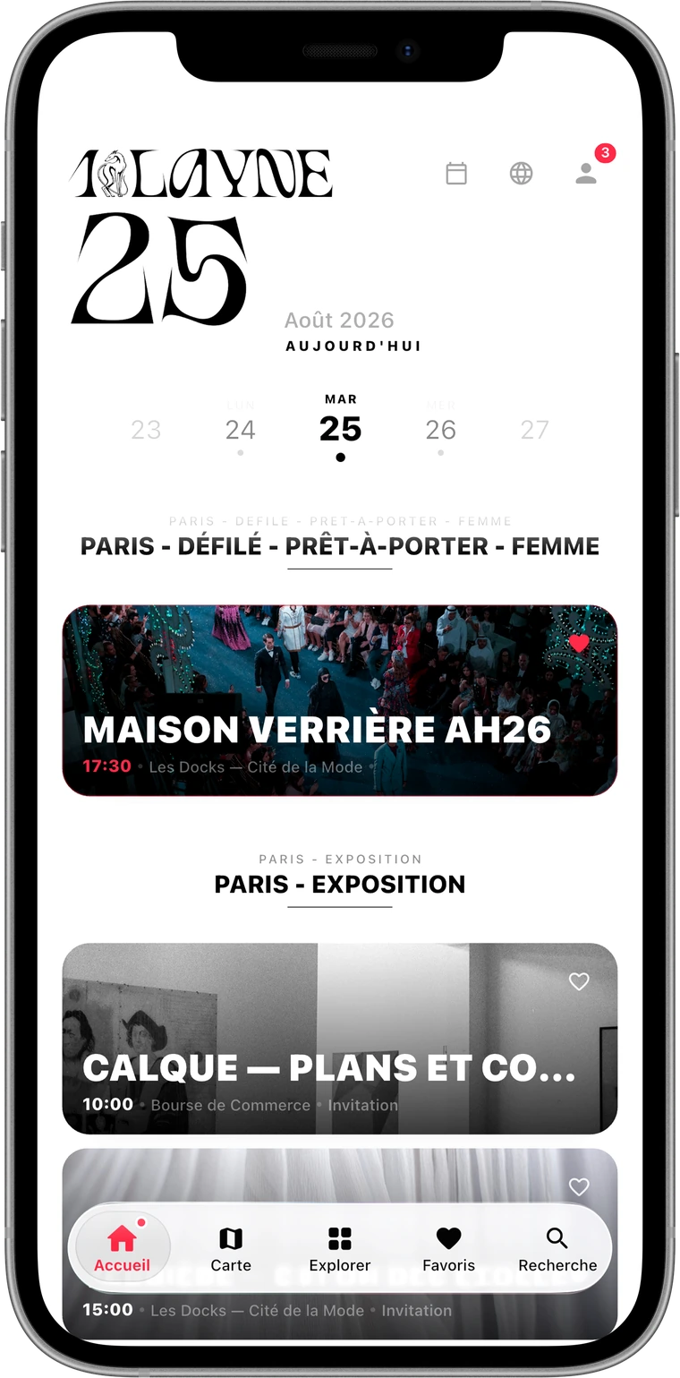 L'accueil de l'application : la journée du visiteur, où figurent les événements des organisateurs qu'il suit.